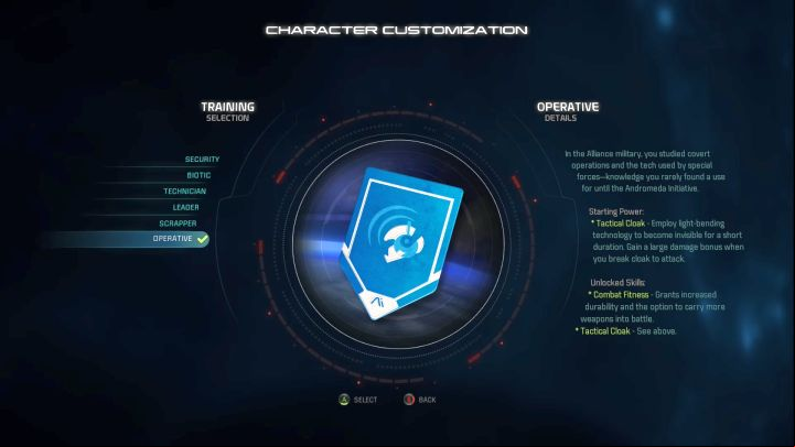 Operative training selection. - Operative | Trainings - Character training - Mass Effect: Andromeda Game Guide