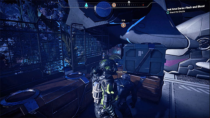 Talk to the shuttle pilot to begin the task - Jaal Ama Darav: Flesh and Blood (loyalty mission) | Allies and Relationships - Allies and Relationships quests - Mass Effect: Andromeda Game Guide