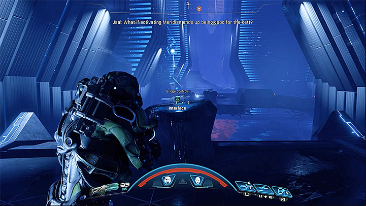 Double back using the same route, but be ready for an Remnant attack once you return to the large hall guarded by a turret - The Journey to Meridian | Priority Ops | Walkthrough - Priority Ops (Main quests) - Mass Effect: Andromeda Game Guide