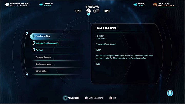 You must receive Avelas message - Additional tasks | Aya side quests - Aya - Mass Effect: Andromeda Game Guide