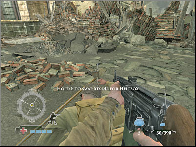 Now you will only have to press the left mouse button, so you'll be able to initialize a huge explosion - Destroy Flak Tower - Operation Der Flakturm - Medal of Honor: Airborne - Game Guide and Walkthrough