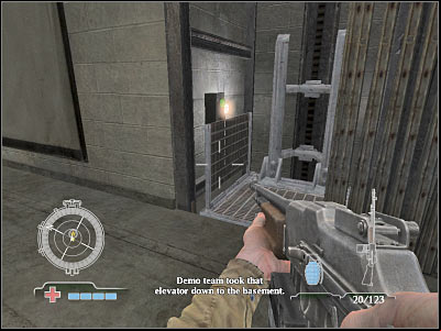 Your only task here will be to press a button, so the elevator will be able to start - Assemble with Engineers in Ammunition Storage - Operation Der Flakturm - Medal of Honor: Airborne - Game Guide and Walkthrough