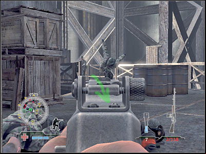 Once you've successfully defended your position against enemy attacks, turn right and start moving forward - Disable Ammunition Lift Controls #2 - Operation Der Flakturm - Medal of Honor: Airborne - Game Guide and Walkthrough