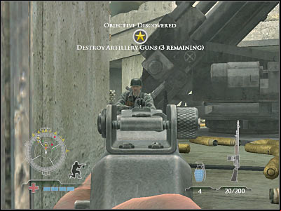 You shouldn't have to spend here more than 40-50 seconds, especially since you'll be able to use your com to locate enemy troops - Destroy Artillery Guns - Operation Der Flakturm - Medal of Honor: Airborne - Game Guide and Walkthrough