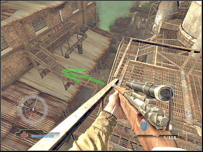You should end up standing on platform which leads to the factory - Sabotage Tank Factory Control Room - part 1 - Operation Varsity - Medal of Honor: Airborne - Game Guide and Walkthrough