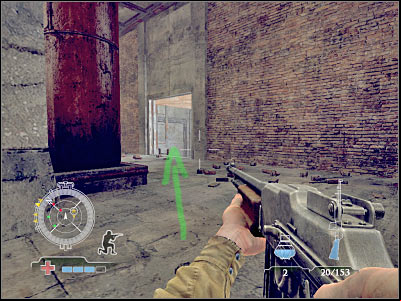 The first group of enemy soldiers is standing just around the corner - Destroy Munitions Stockpile - part 2 - Operation Varsity - Medal of Honor: Airborne - Game Guide and Walkthrough