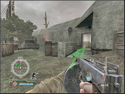Once you're there, turn left and start shooting at the visible enemy soldiers - Clear Central Casemate - part 1 - Operation Neptune - Medal of Honor: Airborne - Game Guide and Walkthrough