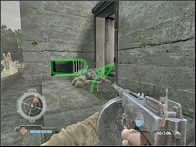 There's a small window that's located in front of you - Destroy Radar Antenna Relay - part 2 - Operation Neptune - Medal of Honor: Airborne - Game Guide and Walkthrough