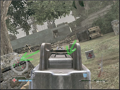I'd strongly recommend that you attack enemy soldiers from the right flank - Destroy Radar Antenna Relay - part 1 - Operation Neptune - Medal of Honor: Airborne - Game Guide and Walkthrough