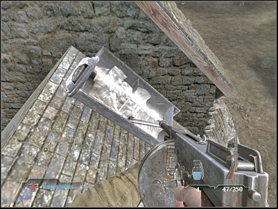 Once you've regained full control over your main character, turn right and IMMEDIATELY leave the roof area - Collect M18 Bundle - part 1 - Operation Neptune - Medal of Honor: Airborne - Game Guide and Walkthrough
