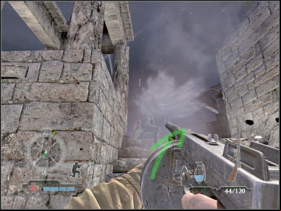 You will encounter a new group of enemy soldiers just around the corner - Ascend to Hilltop Temple - Operation Avalanche - Medal of Honor: Airborne - Game Guide and Walkthrough