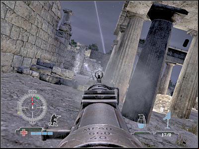 You should be getting closer to your first heavy machine gun post - Ascend to Hilltop Temple - Operation Avalanche - Medal of Honor: Airborne - Game Guide and Walkthrough