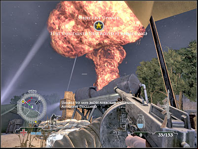 Now you'll only have to reach the second fuel tank which is located to the west - Sabotage Fuel Containers - Operation Avalanche - Medal of Honor: Airborne - Game Guide and Walkthrough