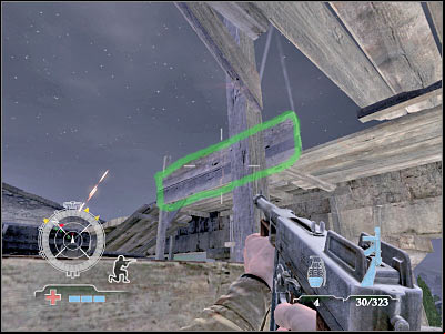Securing this platform won't be easy, because both enemy soldiers will probably be hiding - Disable Communications Antenna - part 2 - Operation Avalanche - Medal of Honor: Airborne - Game Guide and Walkthrough