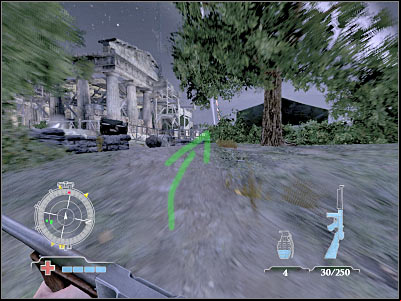 Now you will have to turn left - Disable Communications Antenna - part 1 - Operation Avalanche - Medal of Honor: Airborne - Game Guide and Walkthrough
