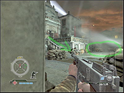 The alternative route to your final destination would require you to find a small ageway which should be located to the right of the starting area for this mission objective - Eliminate German officers - part 1 - Operation Husky - Medal of Honor: Airborne - Game Guide and Walkthrough