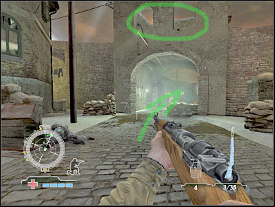 Once you've reached a new location, you'll probably notice that there's a very large group of enemy soldiers in front of you - Destroy Hill Houses AA Gun - part 1 - Operation Husky - Medal of Honor: Airborne - Game Guide and Walkthrough