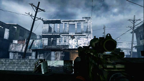 Immediately hide behind a column on the right, as a car wreck more enemies show up with heavy machine guns - Mission 05: Changing Tides - Campaign - Medal of Honor: Warfighter - Game Guide and Walkthrough