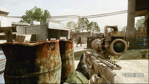 Run as fast forward, as soon as possible and then hide behind piles of tires and a few barrels - Mission 08: Finding Faraz - Campaign - Medal of Honor: Warfighter - Game Guide and Walkthrough