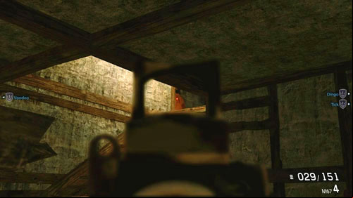 When you are a few feet from the stairs, crouch and you will see dressed in orange outfit opponent (picture above), who lurks at the top left - Mission 13: Shut it Down - Campaign - Medal of Honor: Warfighter - Game Guide and Walkthrough