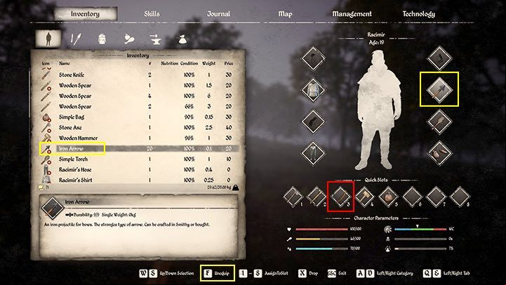 Set a bow in one of the slots - Medieval Dynasty: Hunting Guide - Basics - Medieval Dynasty Guide