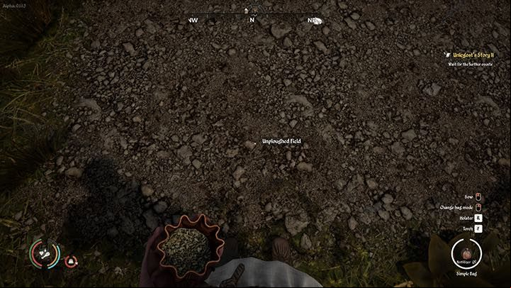 Using the left mouse button on the field with the bag as the main tool will spread the fertilizer - Medieval Dynasty: Farm - how to farm the land? - Basics - Medieval Dynasty Guide