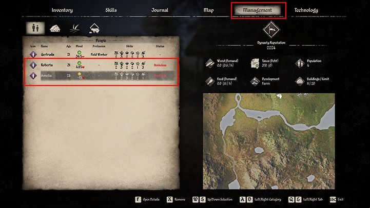 Select the "management" tab - Medieval Dynasty: Your own settlement - Basics - Medieval Dynasty Guide