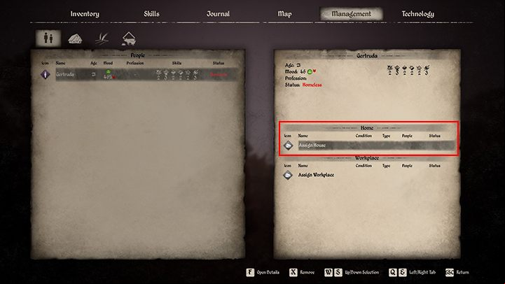 On the right side of the screen, the assign house option will immediately become highlighted - Medieval Dynasty: Your own settlement - Basics - Medieval Dynasty Guide