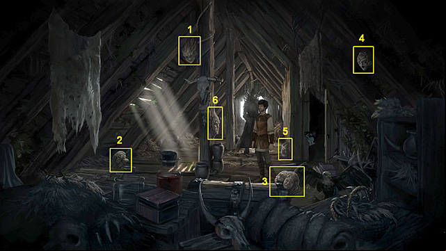 To solve the demons riddle click in turn on the stone heads and choose following answers - Solve the riddle of the sixth spirit - Chapter IV - Memoria - Game Guide and Walkthrough