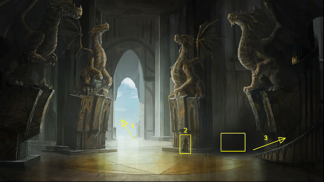1 - to the main hall, 2 - to the councils room, 3 - to the observatory. - Talk to the priest in the library about the Garden of Oblivion - Chapter V - Memoria - Game Guide and Walkthrough