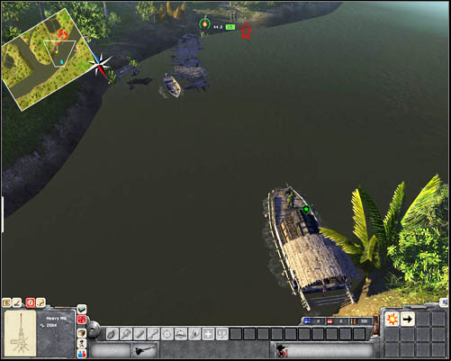 Start the ruthless enemy extermination using the gun mounted on the boat (take a direct control of a soldier who operates it) - Mission 2: Vietnamese Connection - p. 1 - North Vietnamese - Men of War: Vietnam - Game Guide and Walkthrough