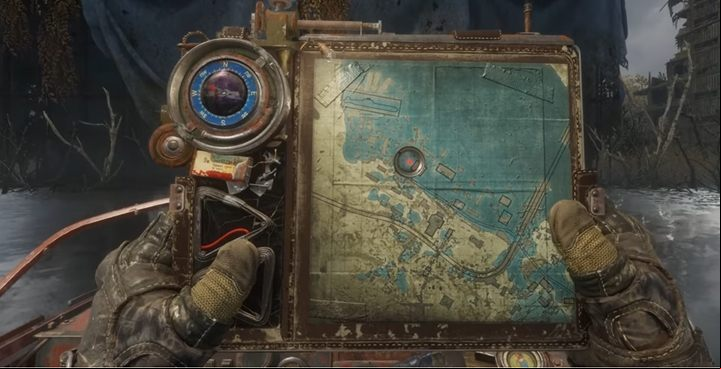 Go to the destroyed house and stop the boat at the red banner - Metro Exodus Sams Story: Night Stashes - list - Secrets - Metro Exodus Guide