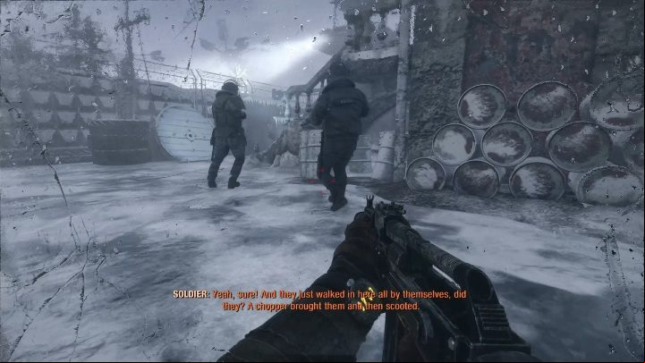 Get rid of two opponents at the very beginning - Metro Exodus: Inside the enemy base - walkthrough - Moscow - Metro Exodus Guide