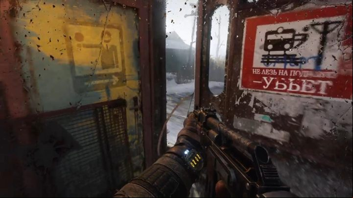 Jump onto the enemy train and then go to the gap on the right - Metro Exodus: Hostile Train - walkthrough - Moscow - Metro Exodus Guide