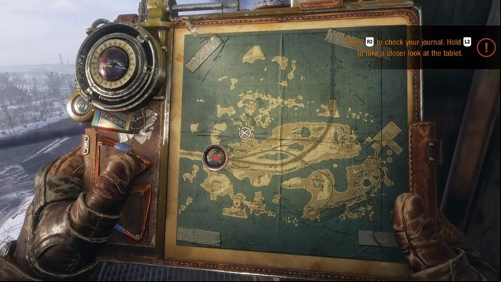After the cut-scenes and speeches, go to the map and take it - Metro Exodus: First steps in Volga - walkthrough - Volga - Metro Exodus Guide