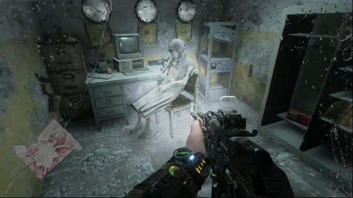 Go down the corridor and enter the bathroom - Metro Exodus: Getting satellite maps - walkthrough - The Caspian Sea - Metro Exodus Guide