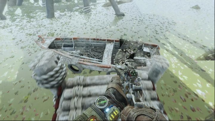 After using the lever, reach the bottom floor quietly and start moving towards the boat - Metro Exodus: Stealing a boat and visiting the iral - walkthrough - Taiga - Metro Exodus Guide