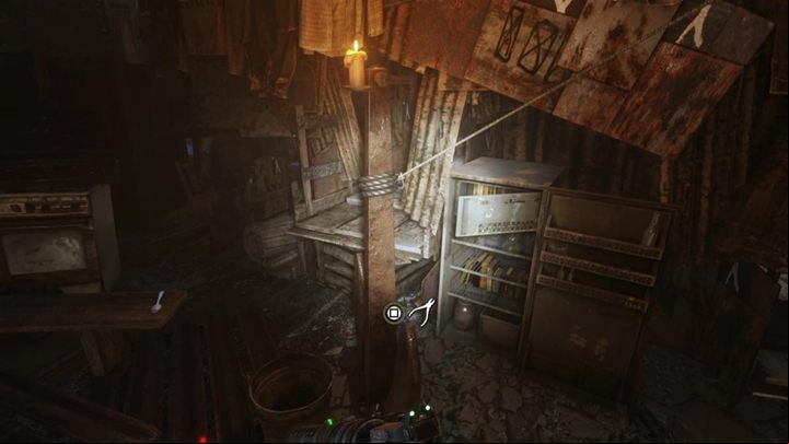 Next, cut the string and go up the ladder - Metro Exodus: Stealing a boat and visiting the iral - walkthrough - Taiga - Metro Exodus Guide