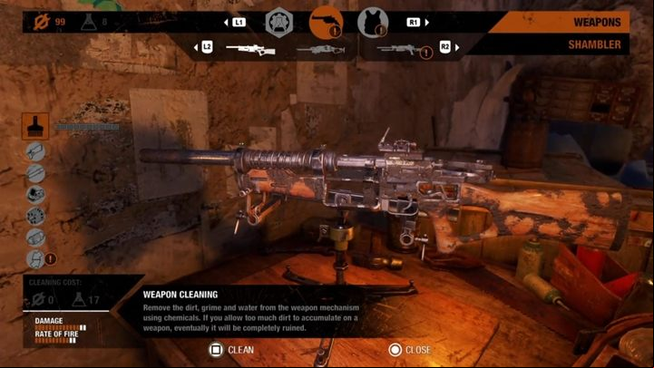 To clean the weapon, we have to go to the workbench and start cleaning the weapon there - Metro Exodus: How to clean weapons? - Weapons and combat - Metro Exodus Guide