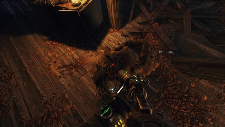 A hogtied Pioneer is in one of the buildings - decide what you want to do with him - Metro Exodus: Bandits camp and cemetery - walkthrough - Taiga - Metro Exodus Guide