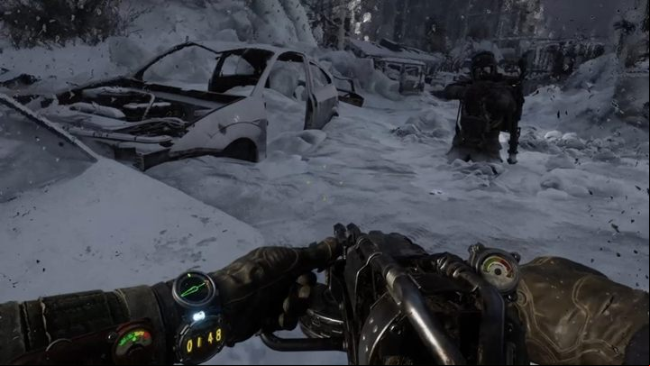 Take the road and avoid wrecks of cars and parts of the city that cant be driven through - Metro Exodus: Way to the Metro - walkthrough - Dead City - Metro Exodus Guide