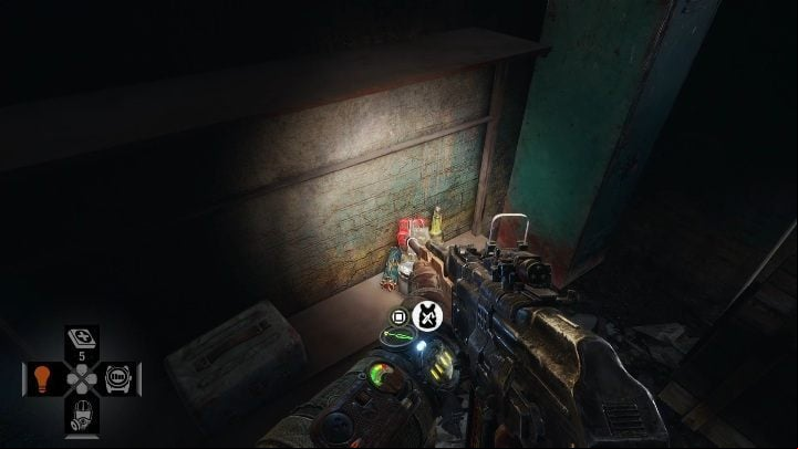 You will see the upgrade right after you enter the building (even though the room is dark) - Metro Exodus: Weapon and equipment upgrades in Volga - secrets - Equipment Upgrades and Point of interest - Metro Exodus Guide
