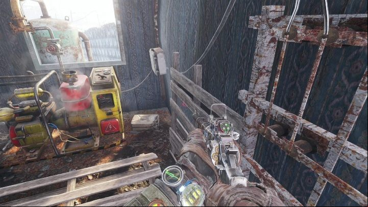 The small building has a machine that uses fuel - Metro Exodus: Weapon and equipment upgrades in Volga - secrets - Equipment Upgrades and Point of interest - Metro Exodus Guide