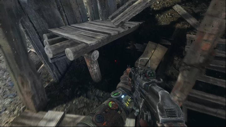 Jump on the boards on the left to reach the upper part of this hideout - Metro Exodus: Weapon and equipment upgrades in Volga - secrets - Equipment Upgrades and Point of interest - Metro Exodus Guide