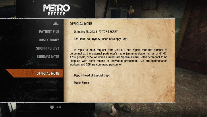14 - Metro Exodus: Diaries and postcards in Moscow - collectibles - Diaries and postcards - Metro Exodus Guide