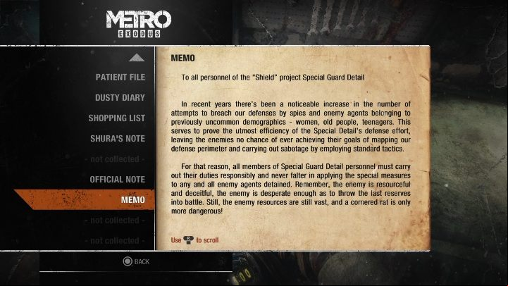 15 - Metro Exodus: Diaries and postcards in Moscow - collectibles - Diaries and postcards - Metro Exodus Guide