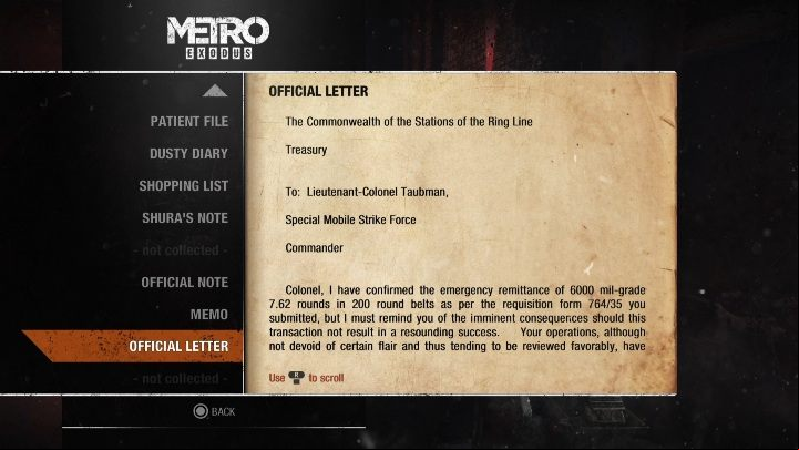 If you collect this document, you wont be able to complete the level unnoticed - Metro Exodus: Diaries and postcards in Moscow - collectibles - Diaries and postcards - Metro Exodus Guide
