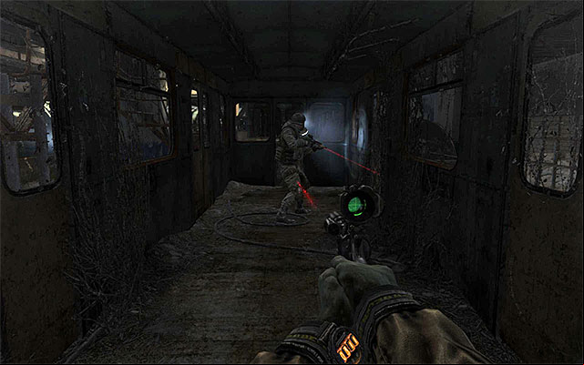 After you the area monitored by the guards, turn left and enter the closest railway car - Find about the plans of the Red Line troops | Chapter 25: Depot - Chapter 25: Depot - Metro: Last Light Game Guide