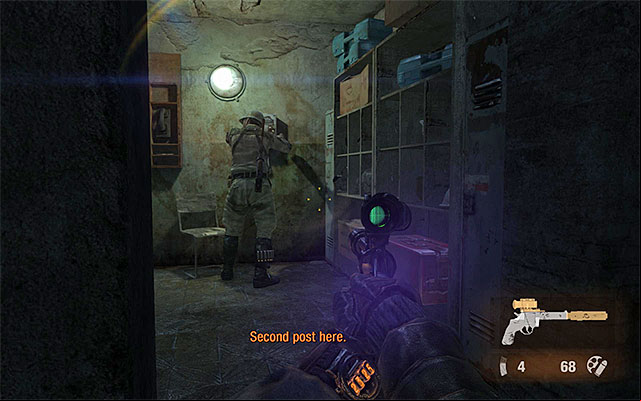 I definitely recommend walking around the gate by taking the narrow ageway shown in the above screenshot, which is located at the wall to the right - Find a way through the armory | Chapter 11: Revolution - Chapter 11: Revolution - Metro: Last Light Game Guide