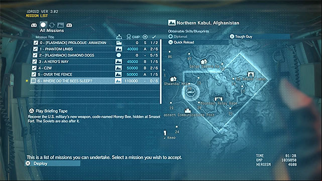 After opening the mission list you can check the obtained ranks and completed objectives - Repeating completed missions | Completing missions - Completing missions - Metal Gear Solid V: The Phantom Pain Game Guide & Walkthrough